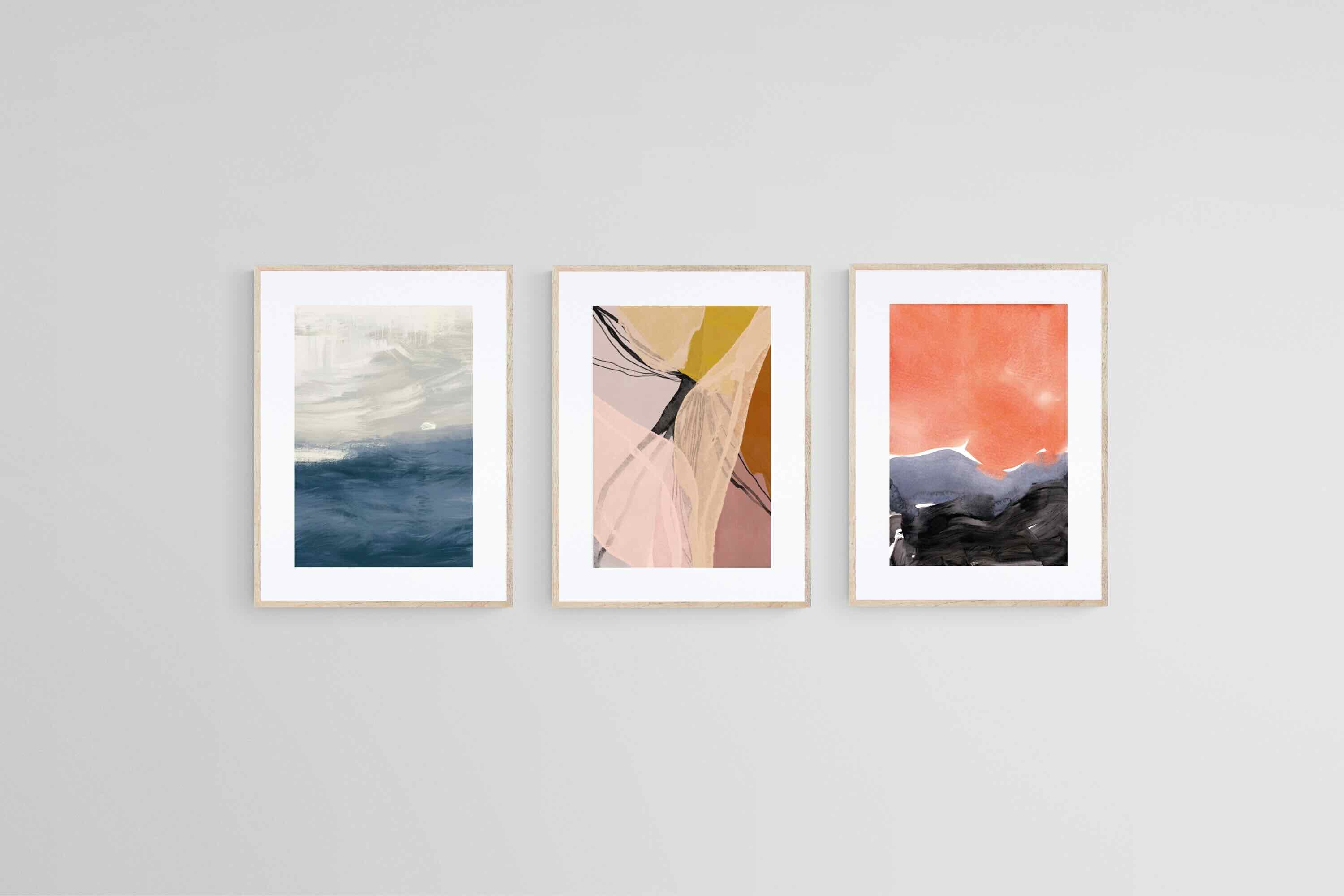 Joyful Abstract Set-Wall_Art-45 x 60cm (x3)-Framed Print-Wood-Pixalot