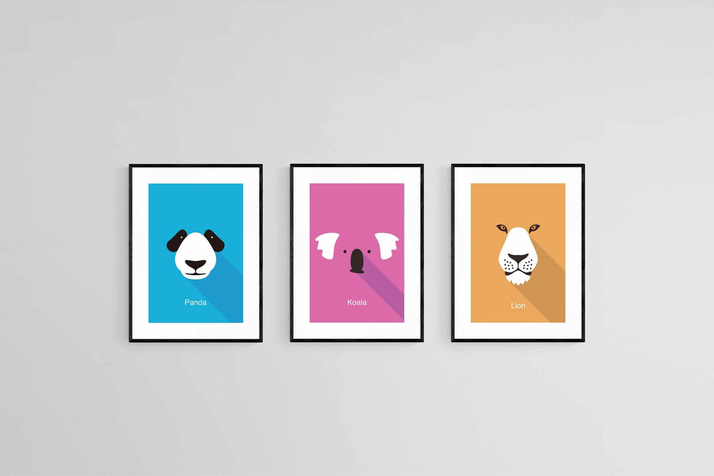 Learning Animals Set of 3-Wall_Art-45 x 60cm (x3)-Framed Print-Black-Pixalot