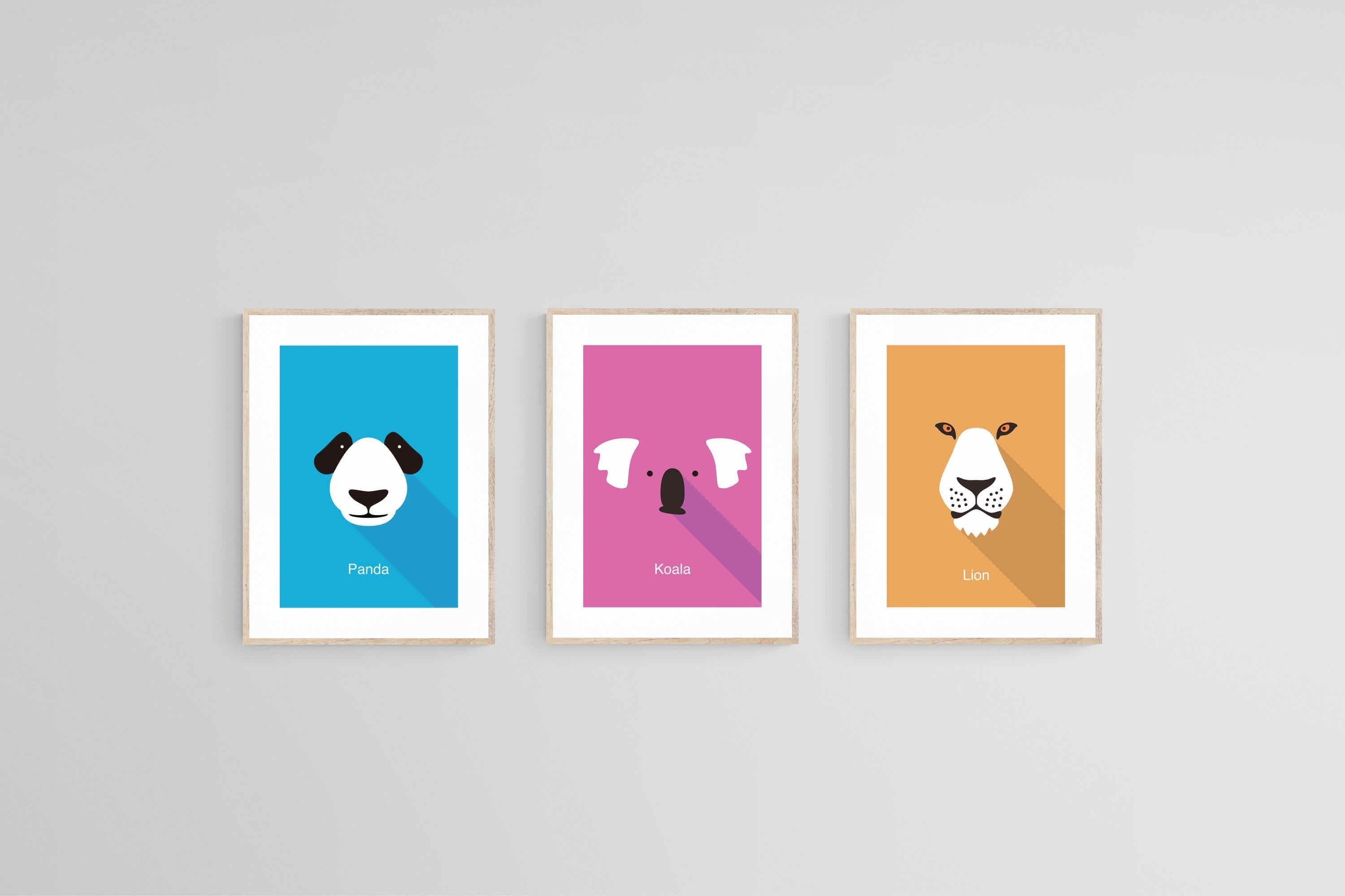 Learning Animals Set of 3-Wall_Art-45 x 60cm (x3)-Framed Print-Wood-Pixalot