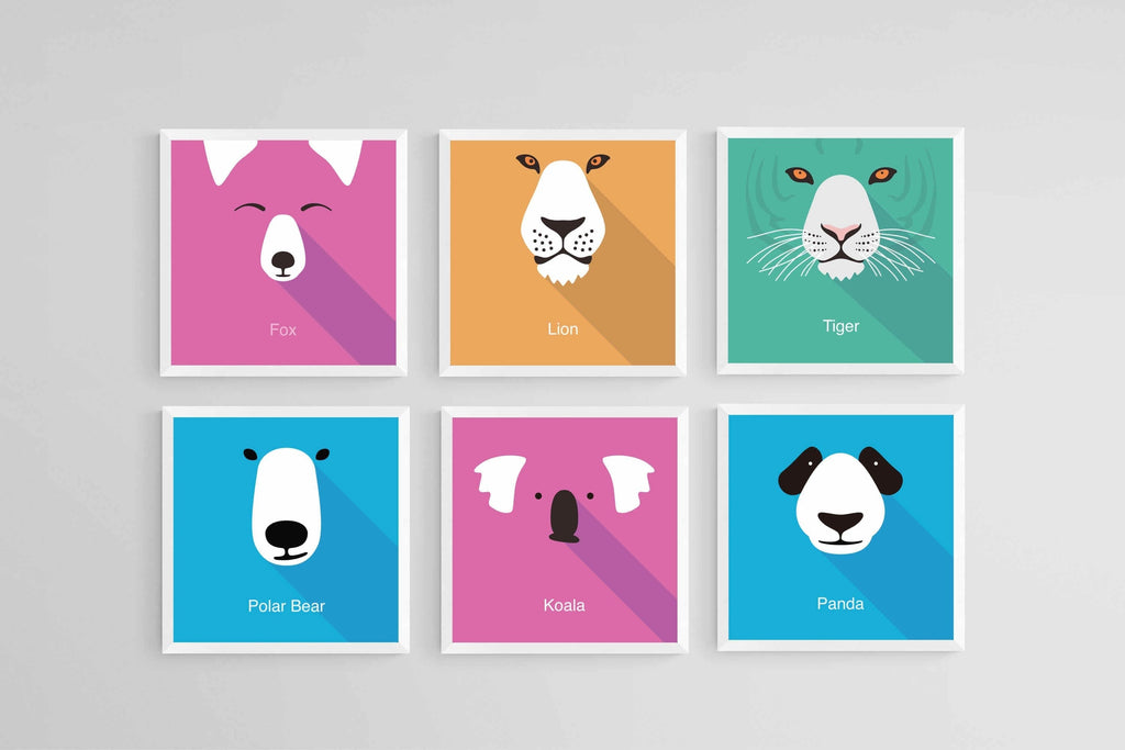 Learning Animals Set of 6-Wall_Art-30 x 30cm (x6)-Mounted Canvas-White-Pixalot