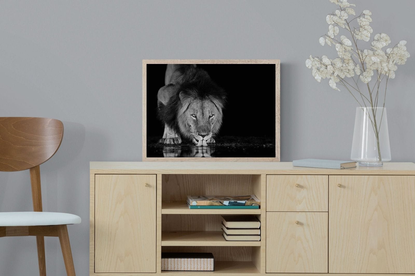 Lion Lake-Wall_Art-60 x 45cm-Mounted Canvas-Wood-Pixalot