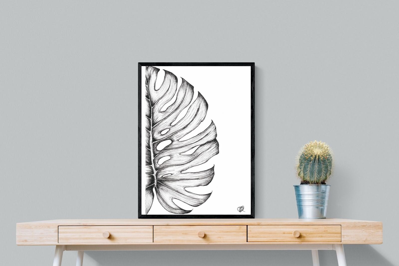 Monstera Illustration-Wall_Art-60 x 80cm-Framed Print-Black-Pixalot