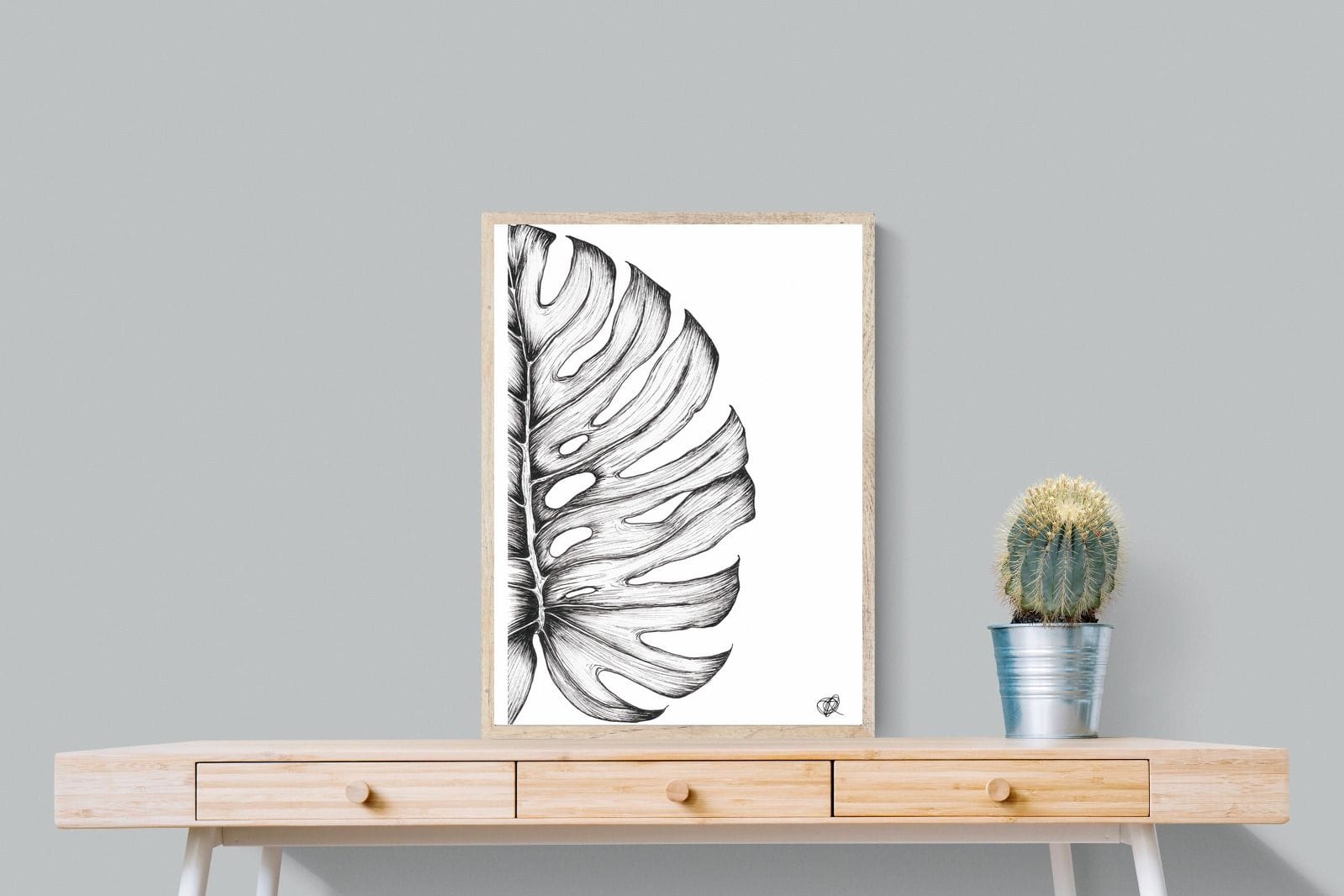 Monstera Illustration-Wall_Art-60 x 80cm-Mounted Canvas-Wood-Pixalot