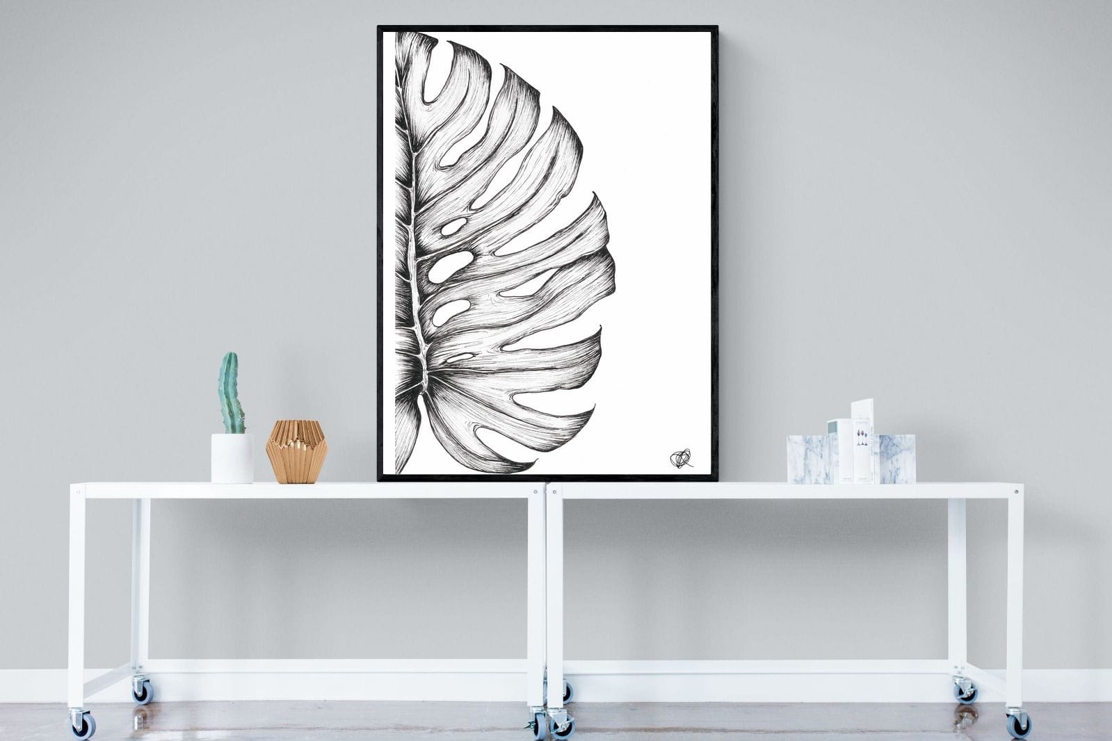 Monstera Illustration-Wall_Art-90 x 120cm-Framed Print-Black-Pixalot