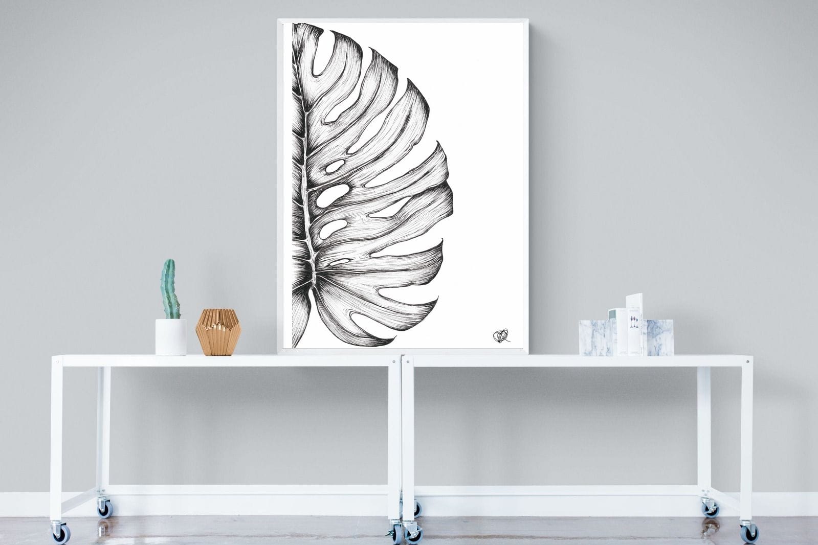 Monstera Illustration-Wall_Art-90 x 120cm-Framed Print-White-Pixalot