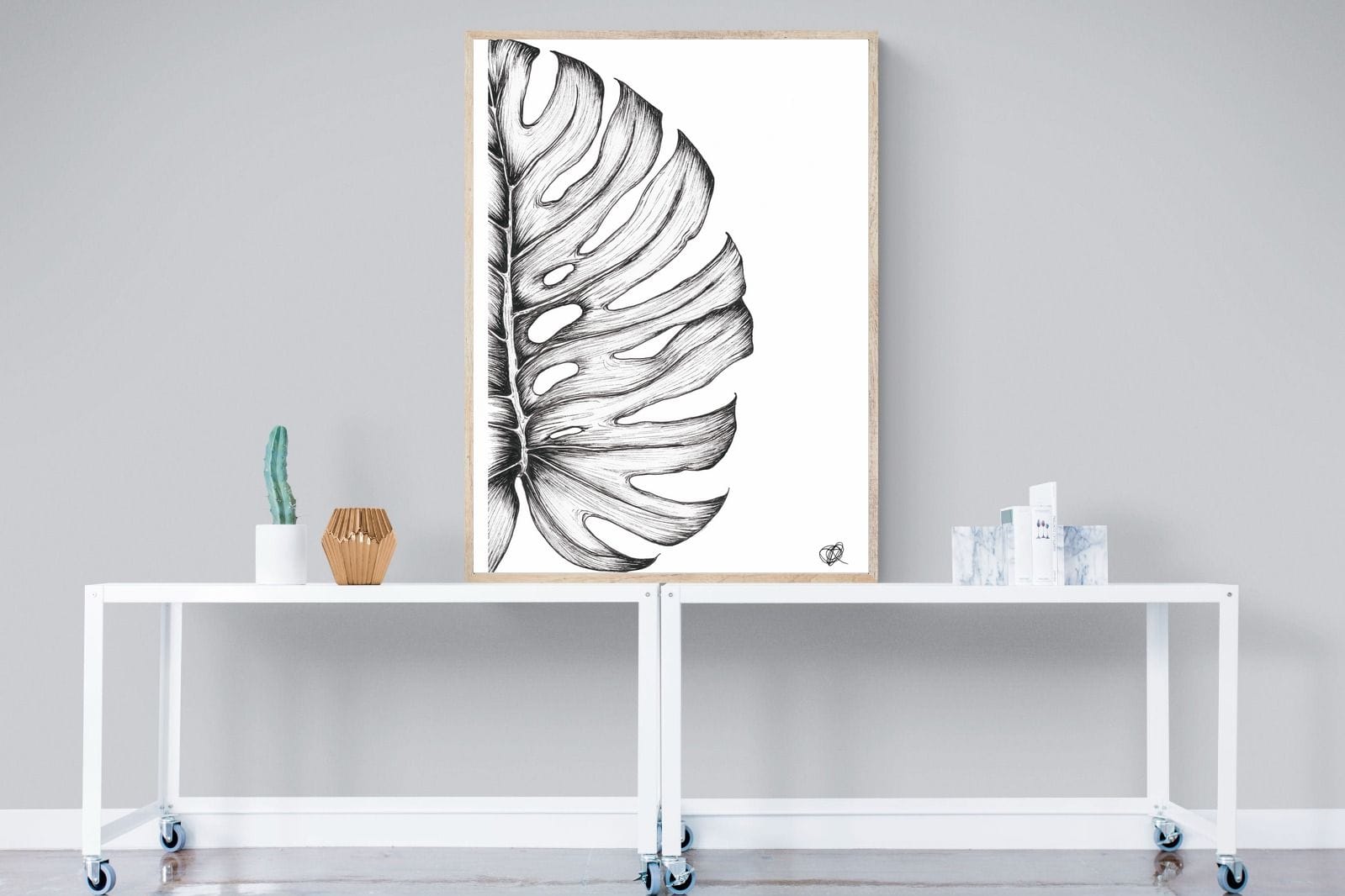 Monstera Illustration-Wall_Art-90 x 120cm-Mounted Canvas-Wood-Pixalot