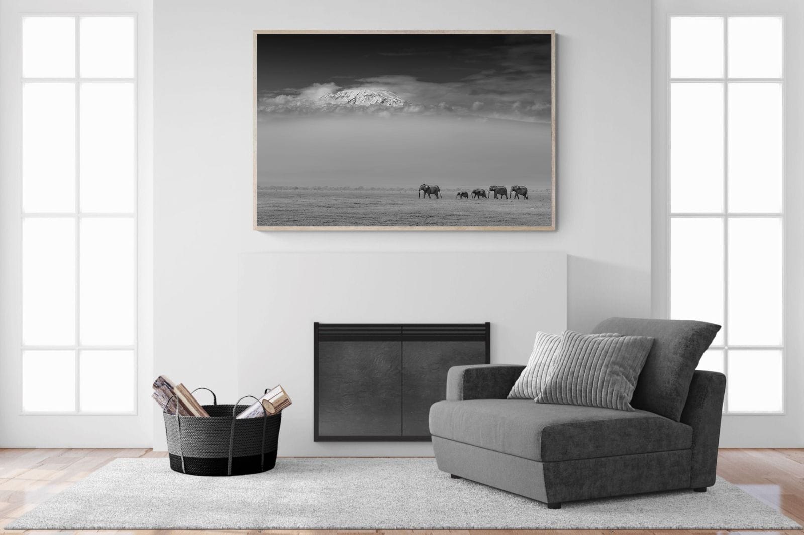 Mountain Elephants-Wall_Art-150 x 100cm-Mounted Canvas-Wood-Pixalot