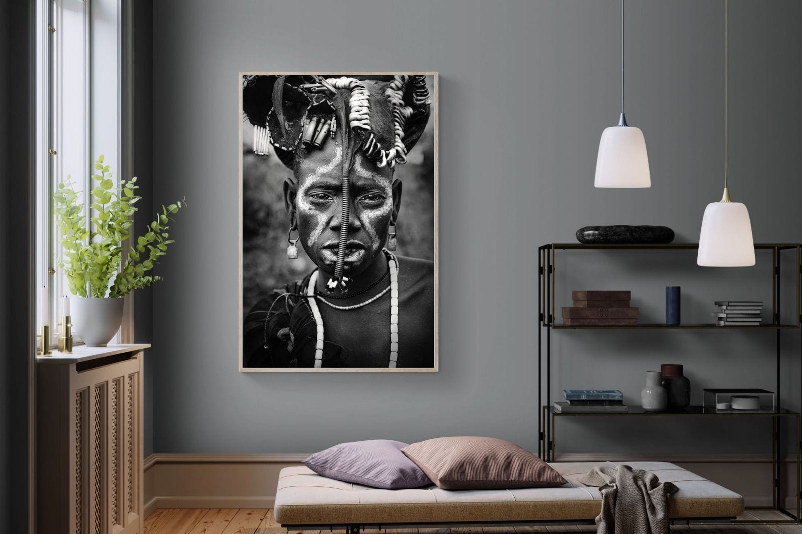 Mursi Tribesman-Wall_Art-120 x 180cm-Mounted Canvas-Wood-Pixalot