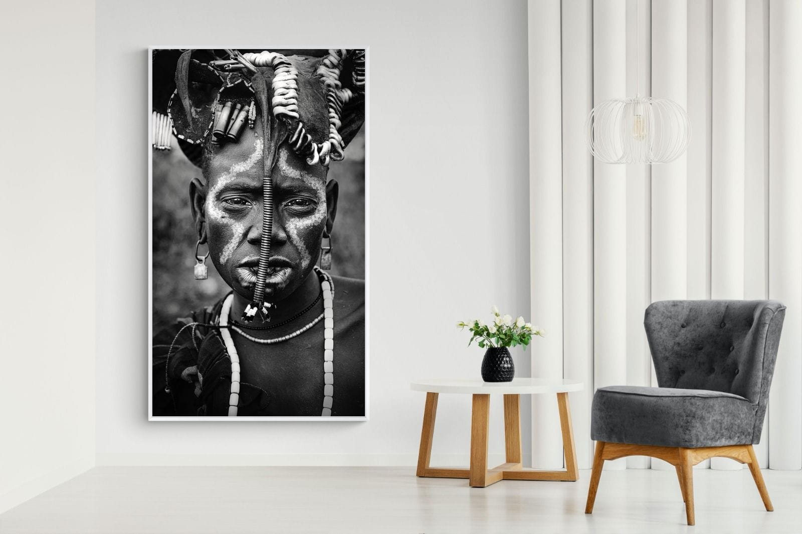 Mursi Tribesman-Wall_Art-130 x 220cm-Mounted Canvas-White-Pixalot