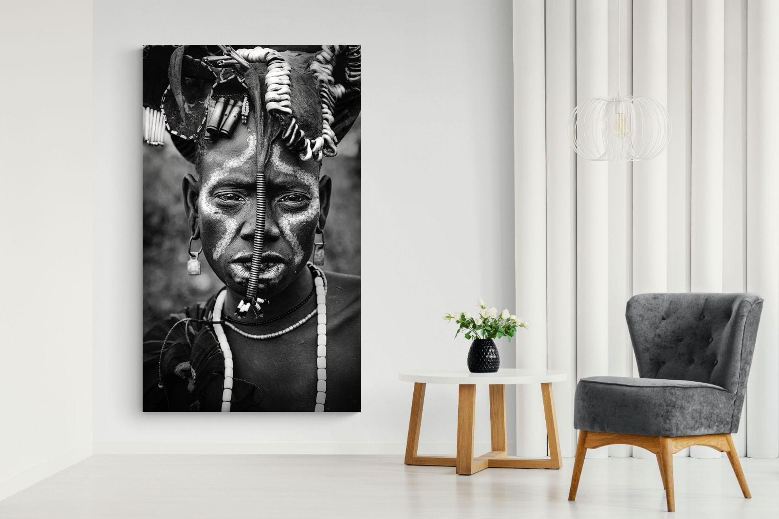 Mursi Tribesman-Wall_Art-130 x 220cm-Mounted Canvas-No Frame-Pixalot