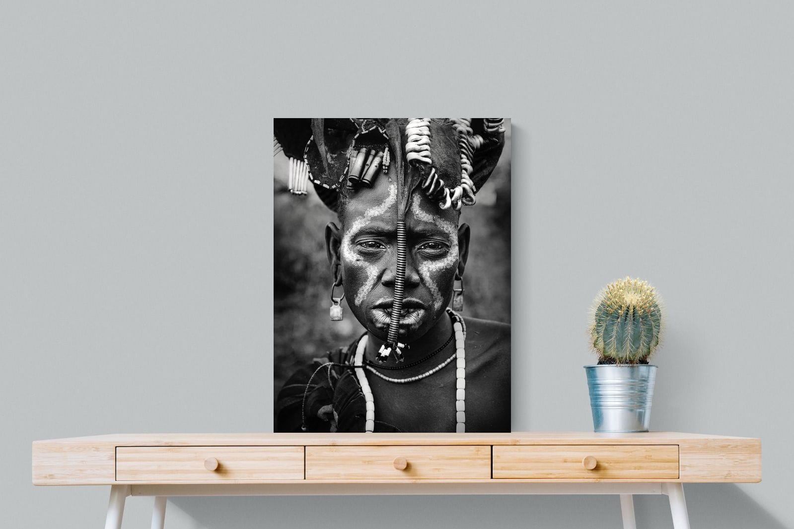 Mursi Tribesman-Wall_Art-60 x 80cm-Mounted Canvas-No Frame-Pixalot