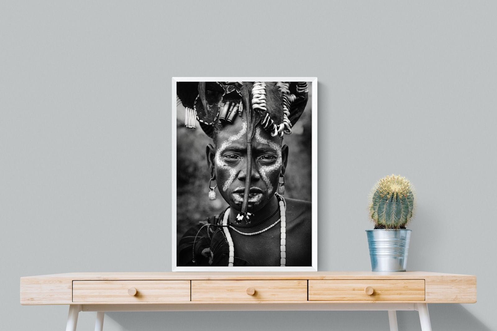 Mursi Tribesman-Wall_Art-60 x 80cm-Mounted Canvas-White-Pixalot