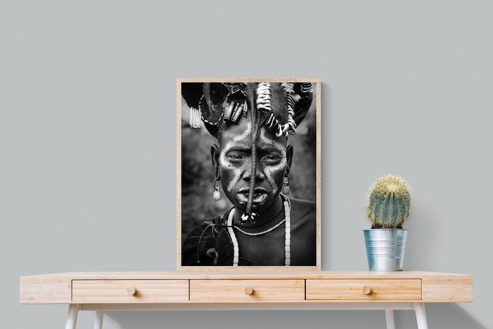 Mursi Tribesman-Wall_Art-60 x 80cm-Mounted Canvas-Wood-Pixalot