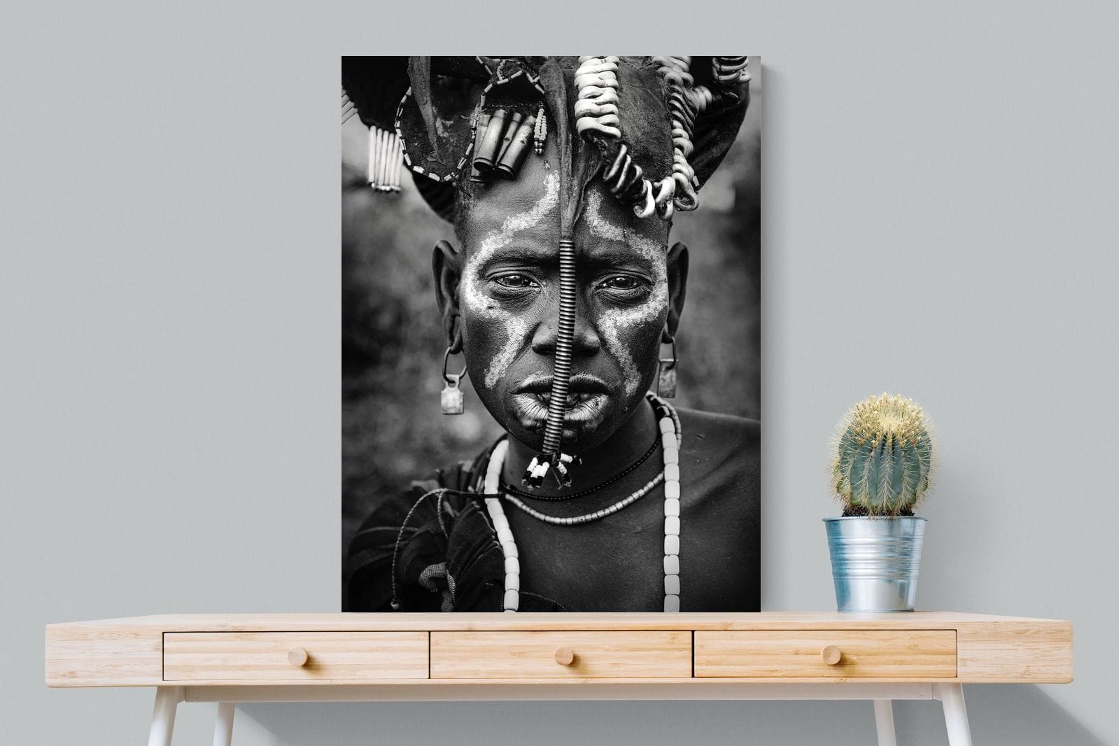 Mursi Tribesman-Wall_Art-75 x 100cm-Mounted Canvas-No Frame-Pixalot