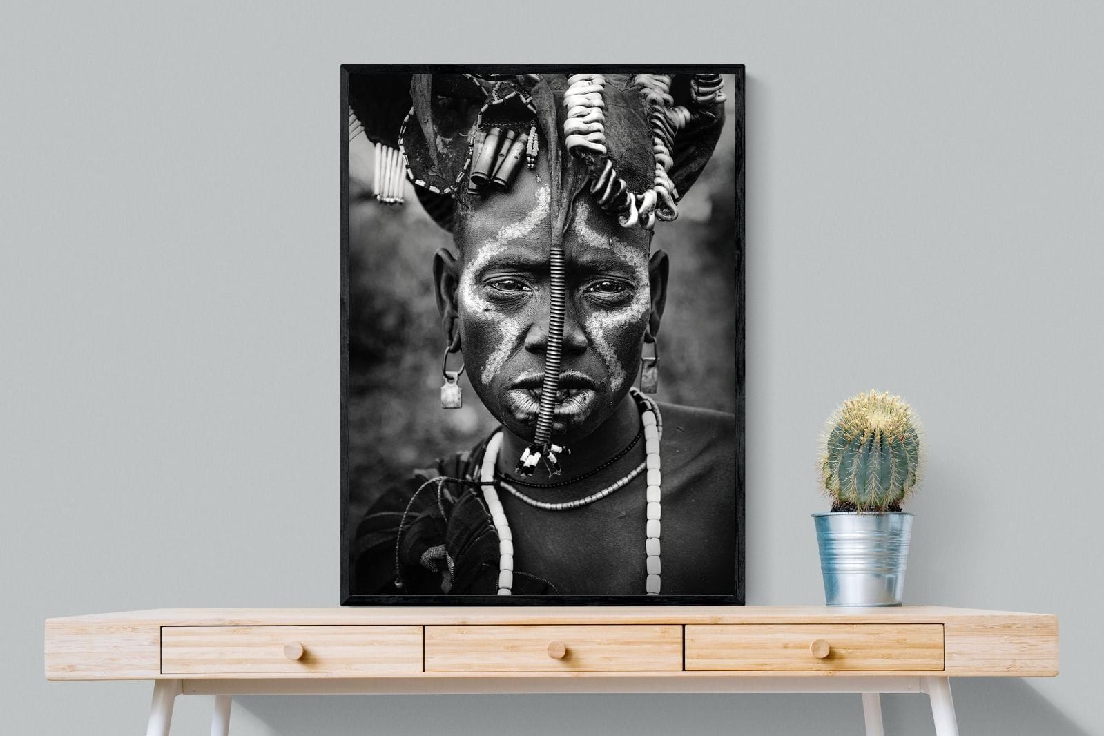 Mursi Tribesman-Wall_Art-75 x 100cm-Mounted Canvas-Black-Pixalot