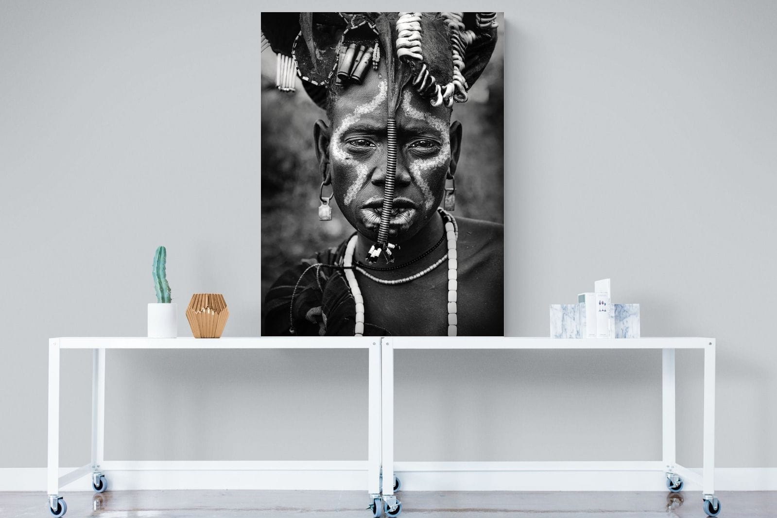 Mursi Tribesman-Wall_Art-90 x 120cm-Mounted Canvas-No Frame-Pixalot