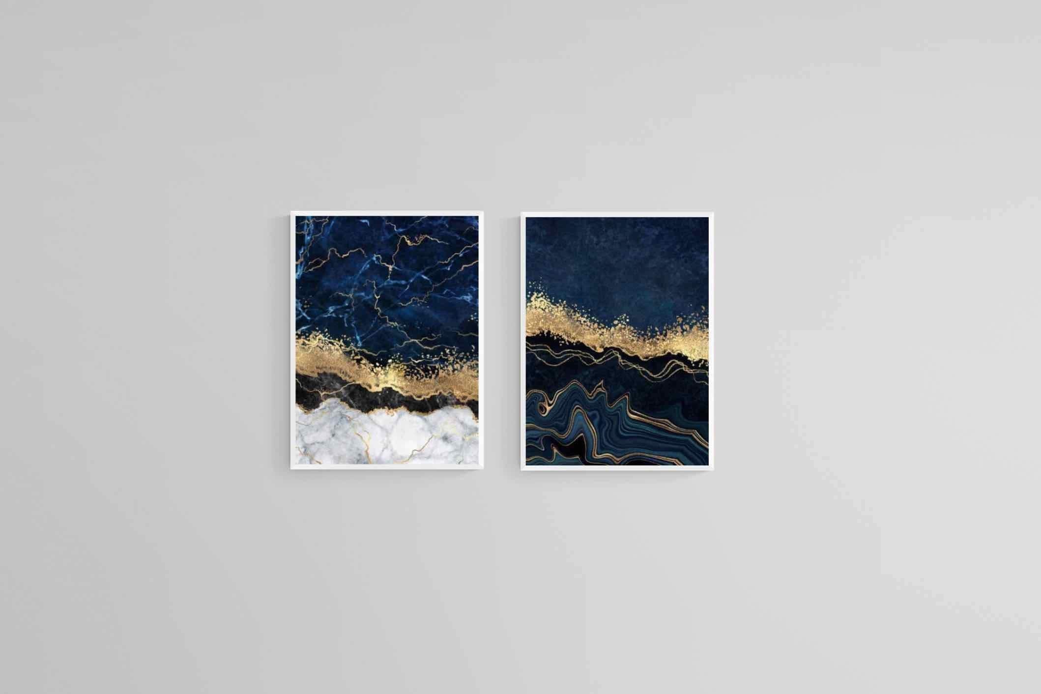 Navy Gold Set-Wall_Art-45 x 60cm (x2)-Mounted Canvas-White-Pixalot