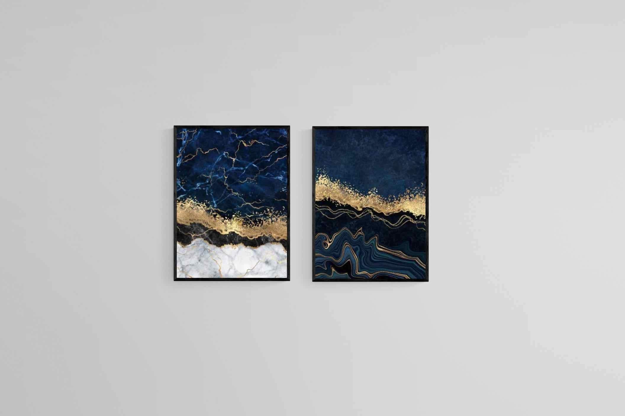 Navy Gold Set-Wall_Art-45 x 60cm (x2)-Mounted Canvas-Black-Pixalot