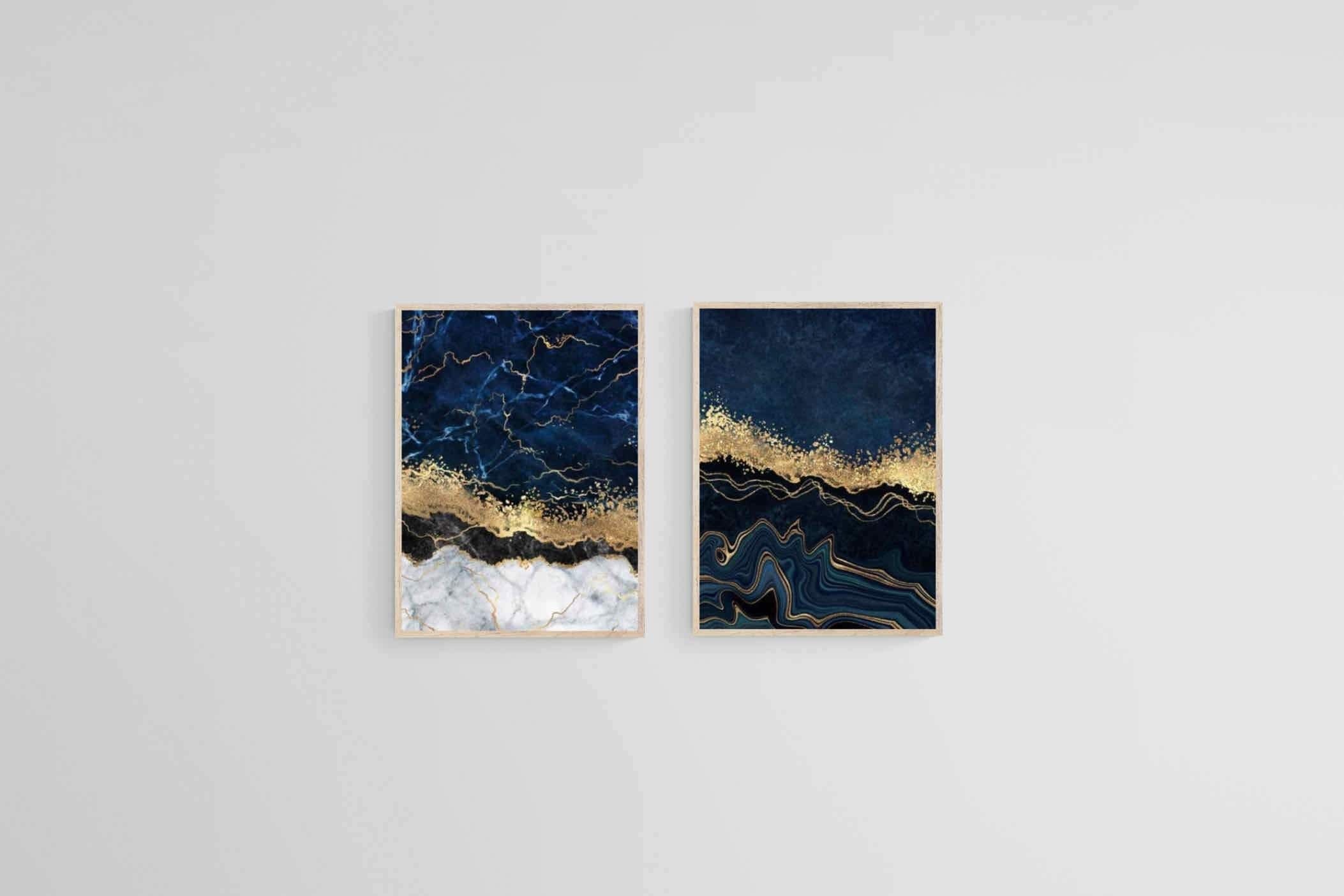 Navy Gold Set-Wall_Art-45 x 60cm (x2)-Mounted Canvas-Wood-Pixalot