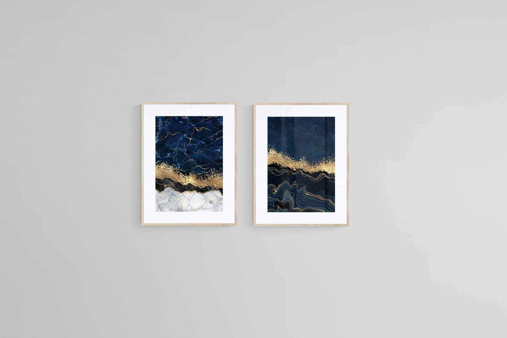 Navy Gold Set-Wall_Art-60 x 80cm (x2)-Framed Print-Wood-Pixalot