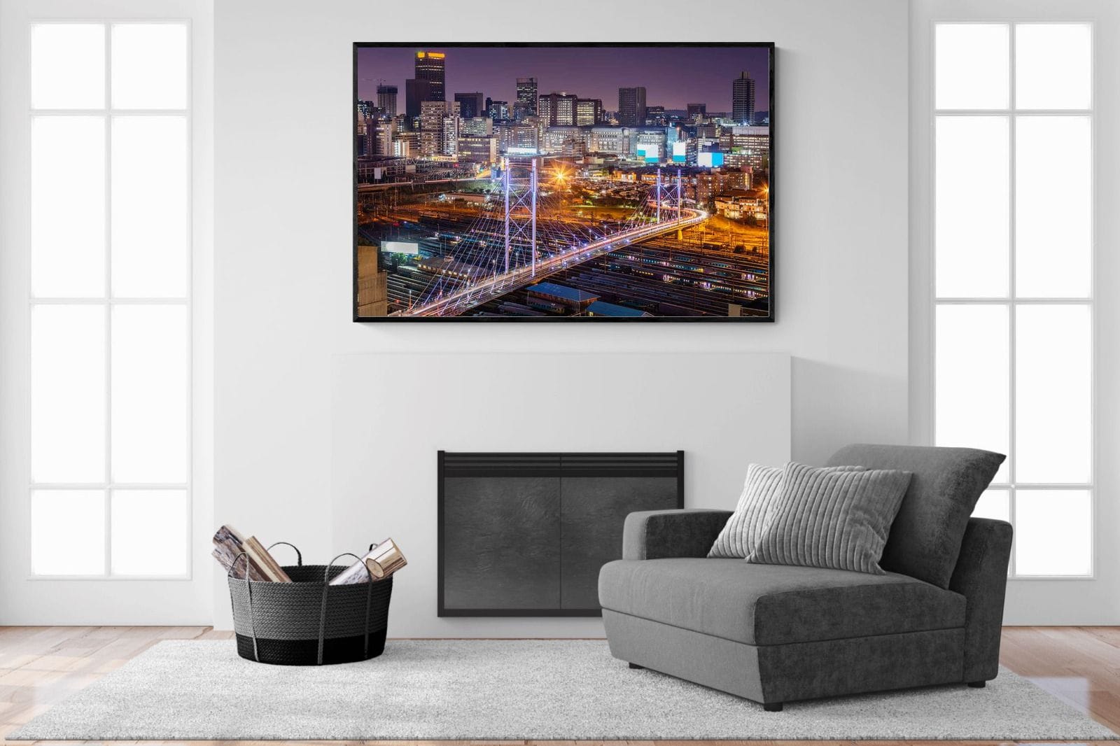 Nelson Mandela Bridge-Wall_Art-150 x 100cm-Mounted Canvas-Black-Pixalot