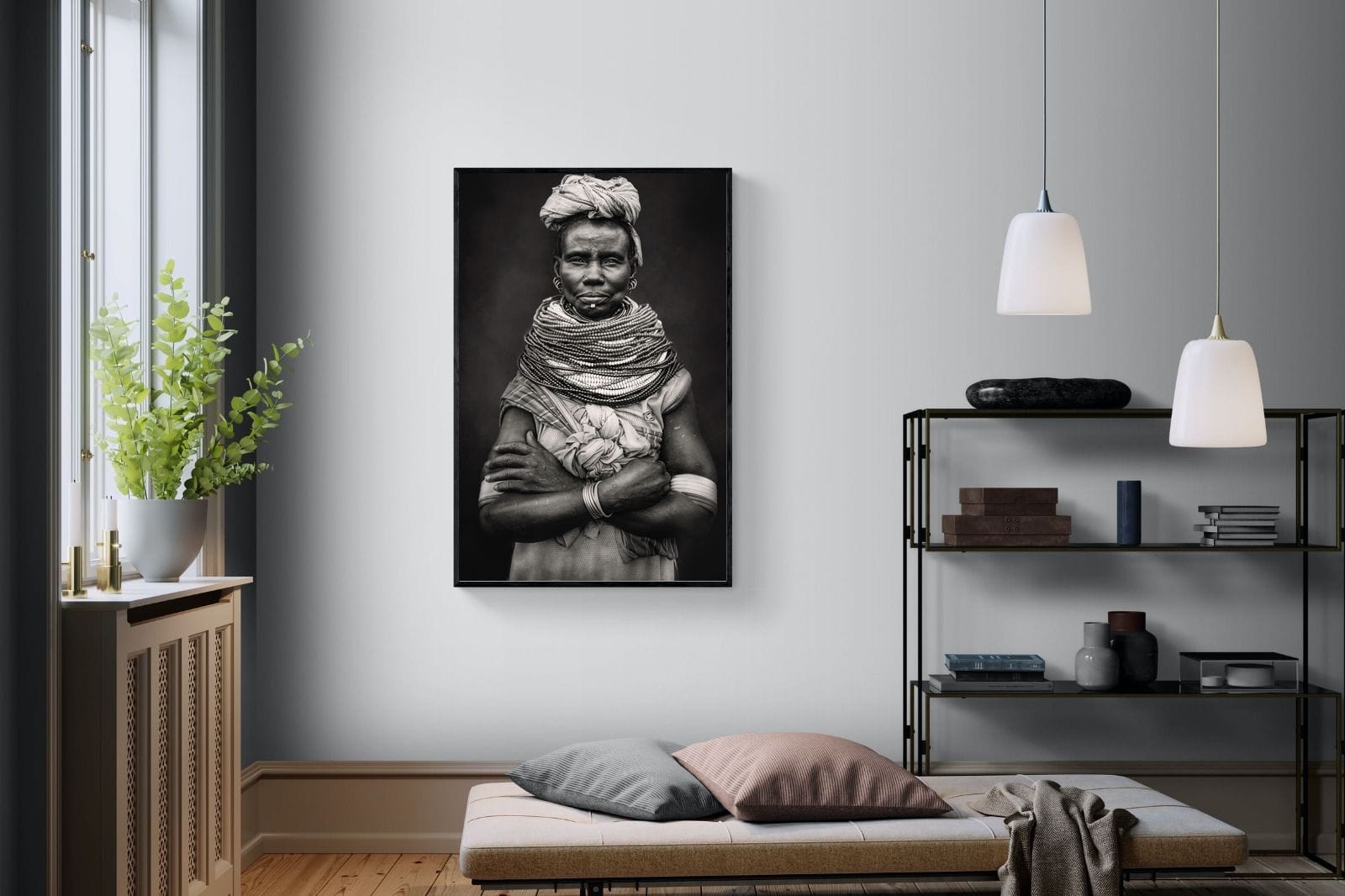 Nyangatom Woman-Wall_Art-100 x 150cm-Mounted Canvas-Black-Pixalot