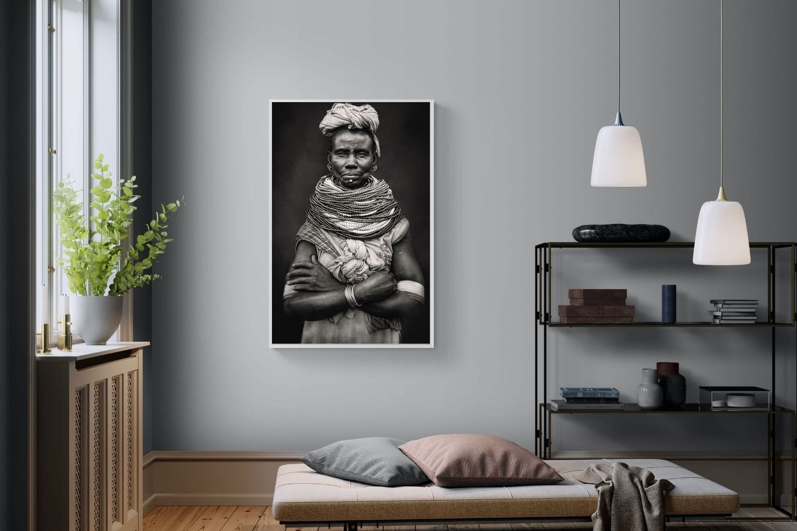 Nyangatom Woman-Wall_Art-100 x 150cm-Mounted Canvas-White-Pixalot