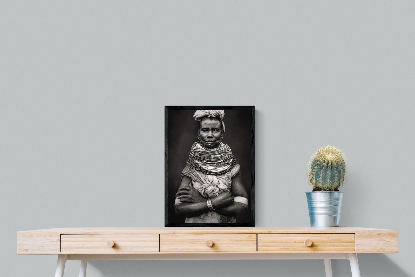 Nyangatom Woman-Wall_Art-45 x 60cm-Mounted Canvas-Black-Pixalot