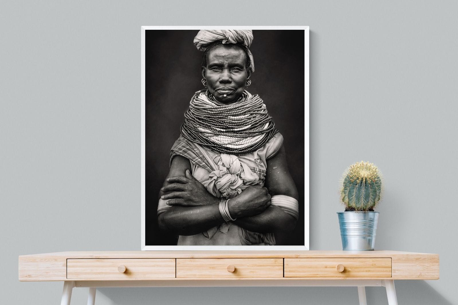 Nyangatom Woman-Wall_Art-75 x 100cm-Mounted Canvas-White-Pixalot