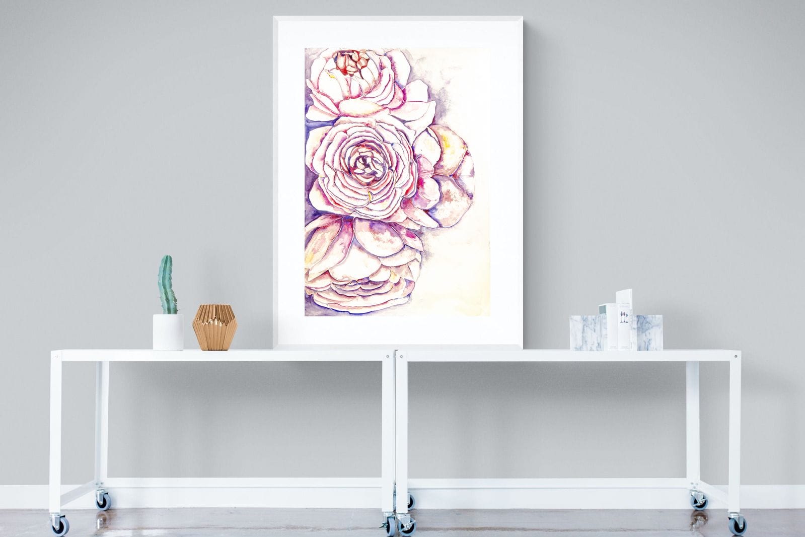 Painted Peonies-Wall_Art-90 x 120cm-Framed Print-White-Pixalot