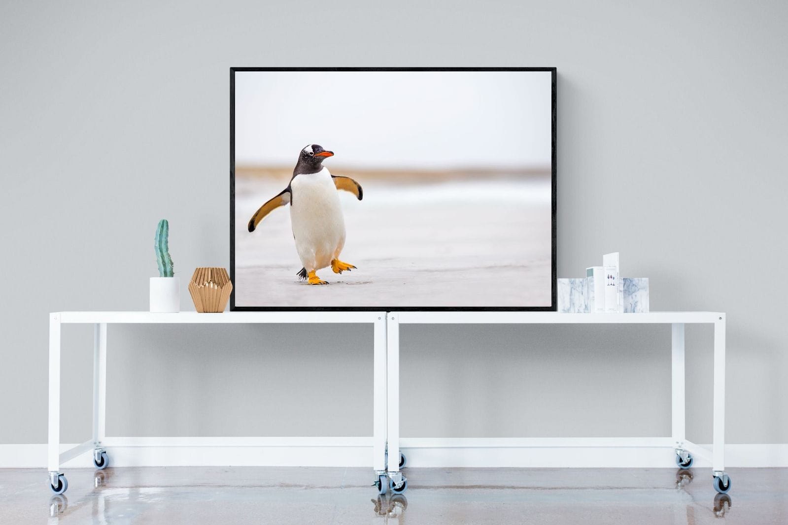 Penguin Steps-Wall_Art-120 x 90cm-Mounted Canvas-Black-Pixalot