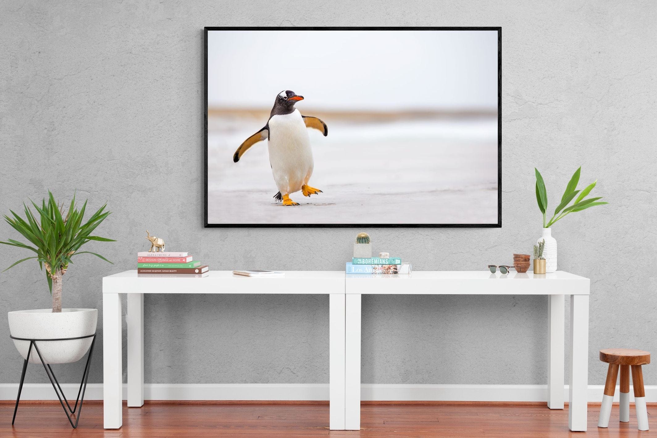 Penguin Steps-Wall_Art-150 x 100cm-Mounted Canvas-Black-Pixalot