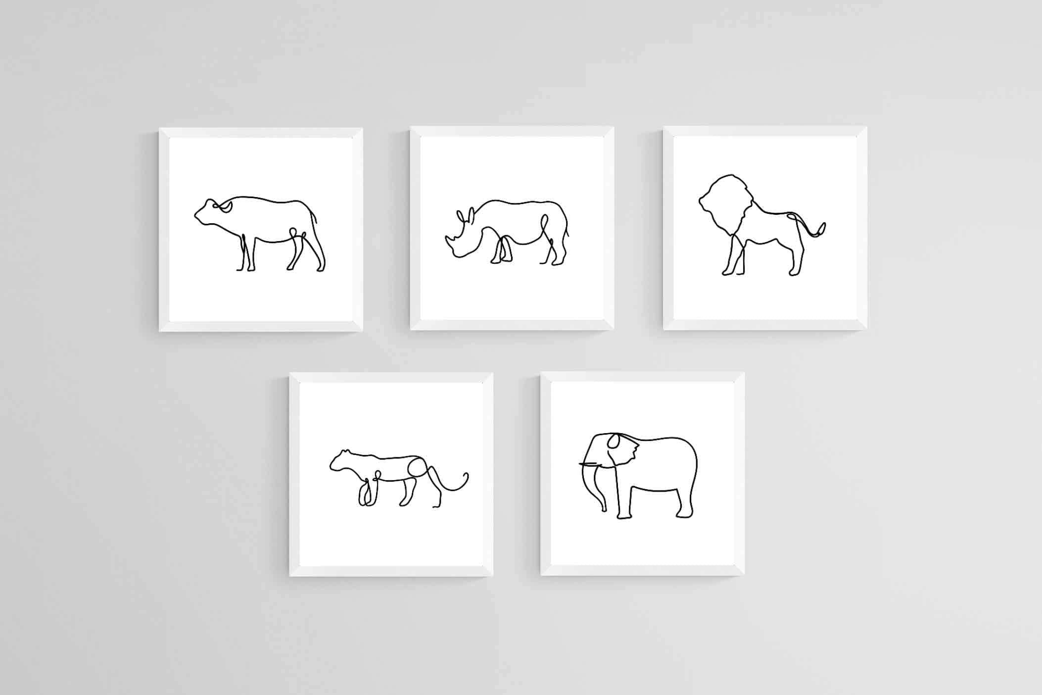 Picasso's Big Five-Wall_Art-30 x 30cm (x5)-Mounted Canvas-White-Pixalot