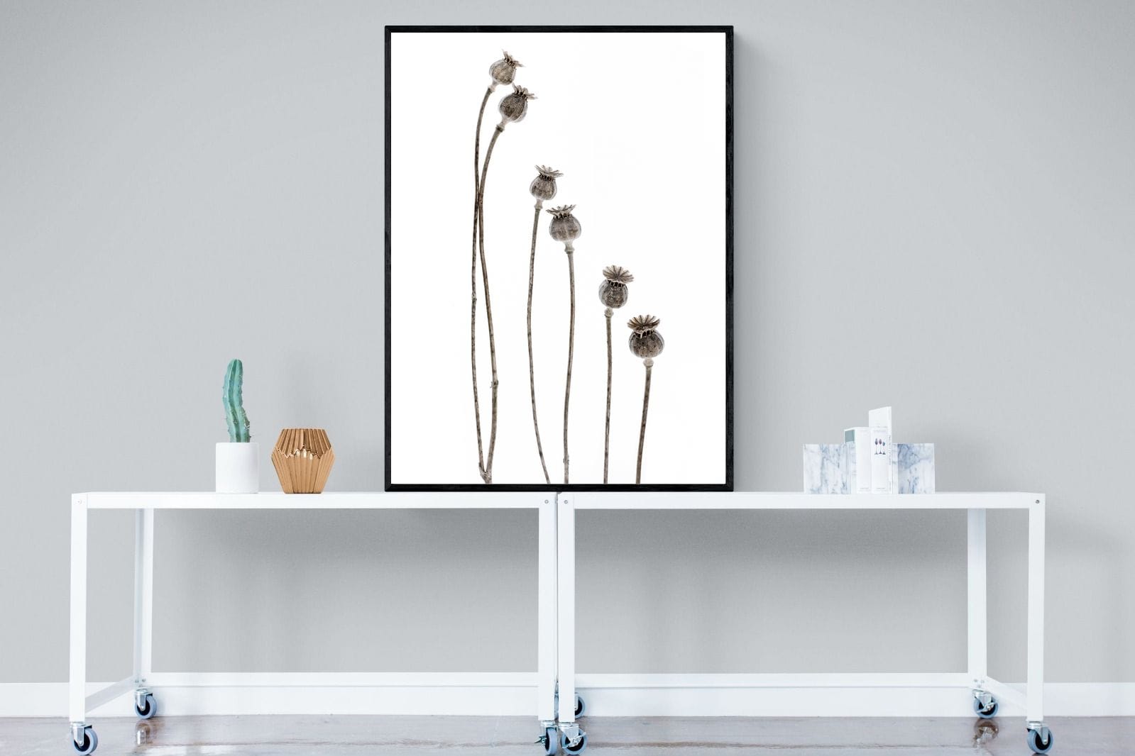 Poppy Pods-Wall_Art-90 x 120cm-Mounted Canvas-Black-Pixalot