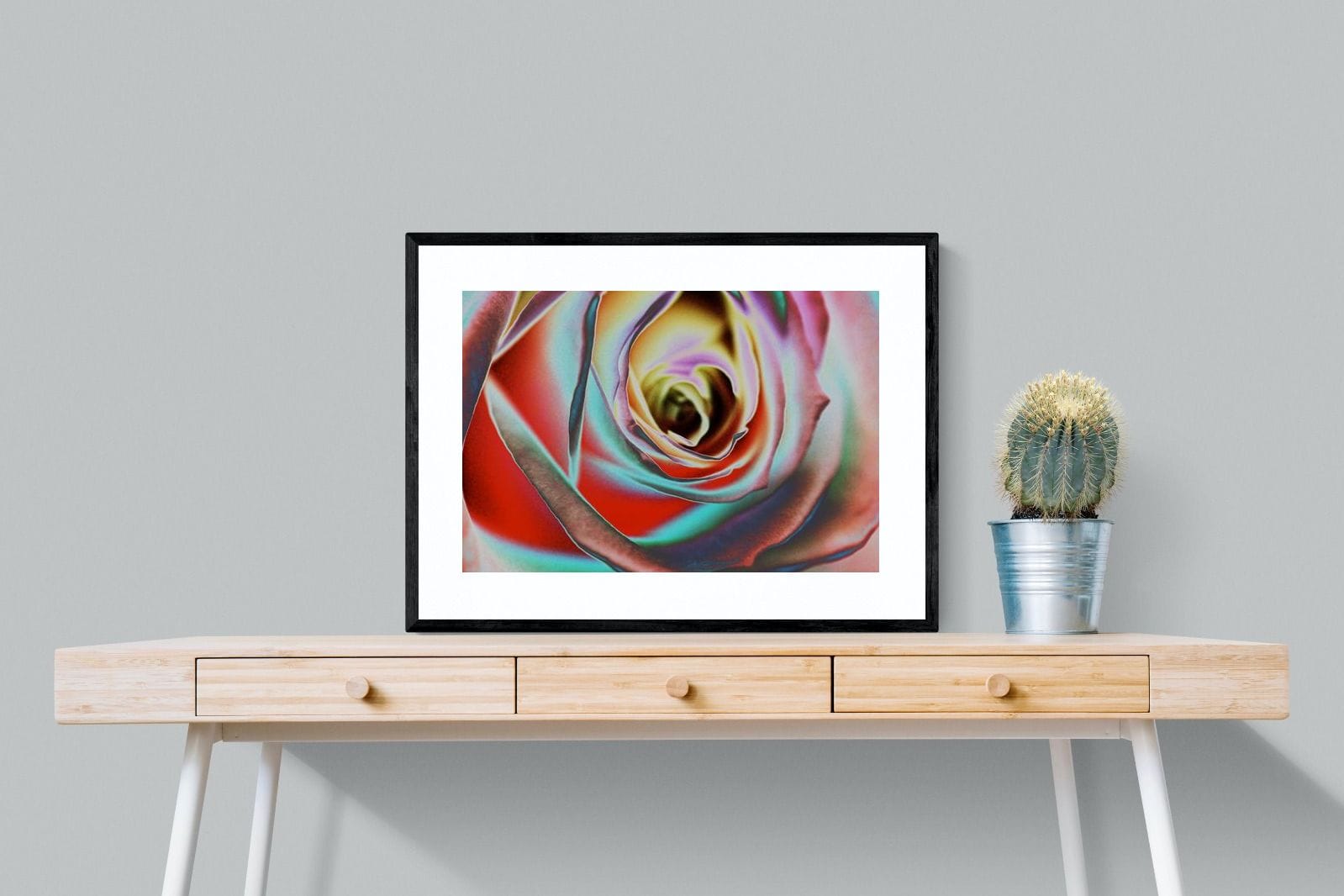 Psychedelic Rose-Wall_Art-80 x 60cm-Framed Print-Black-Pixalot