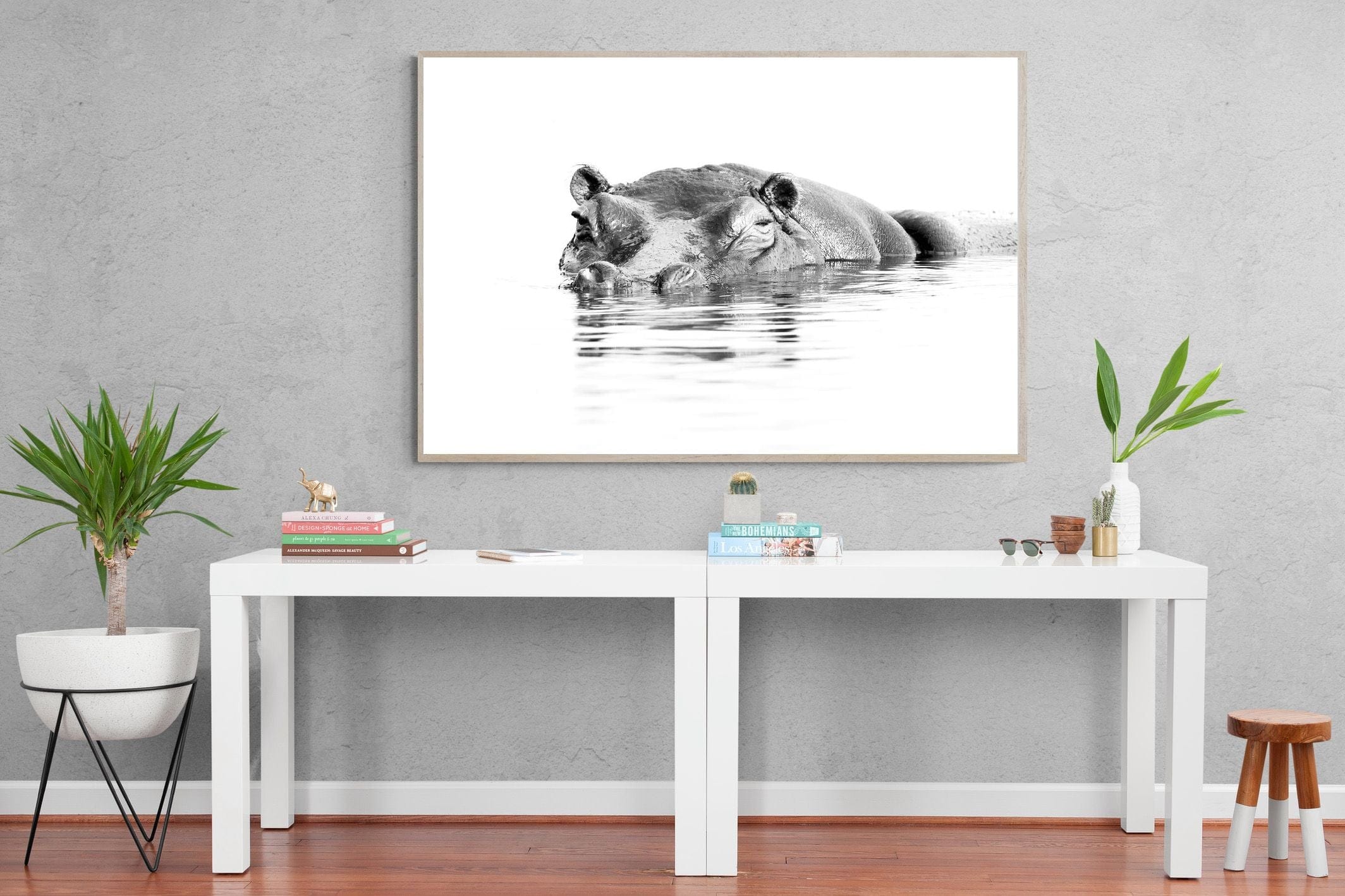 River Hippo-Wall_Art-150 x 100cm-Mounted Canvas-Wood-Pixalot