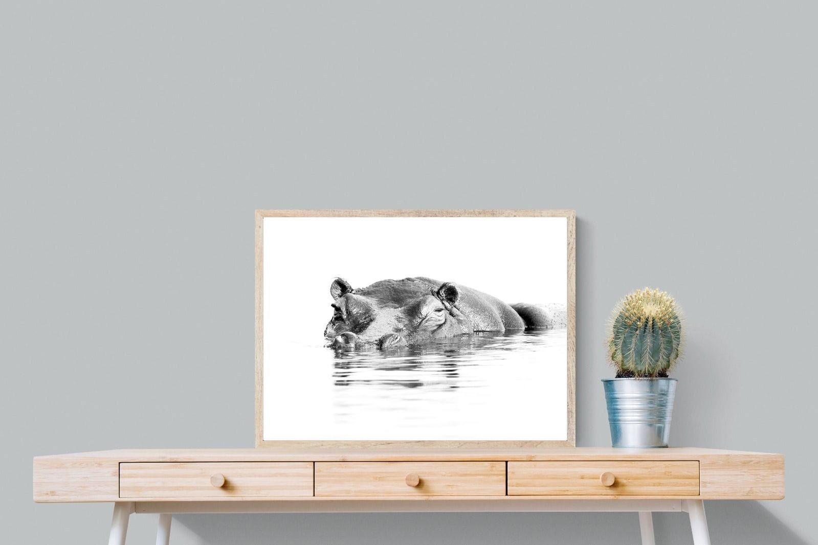 River Hippo-Wall_Art-80 x 60cm-Mounted Canvas-Wood-Pixalot