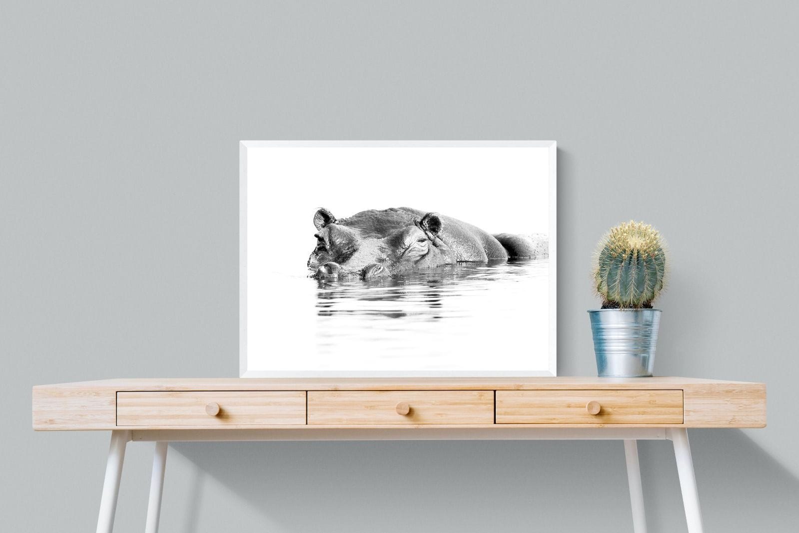 River Hippo-Wall_Art-80 x 60cm-Mounted Canvas-White-Pixalot