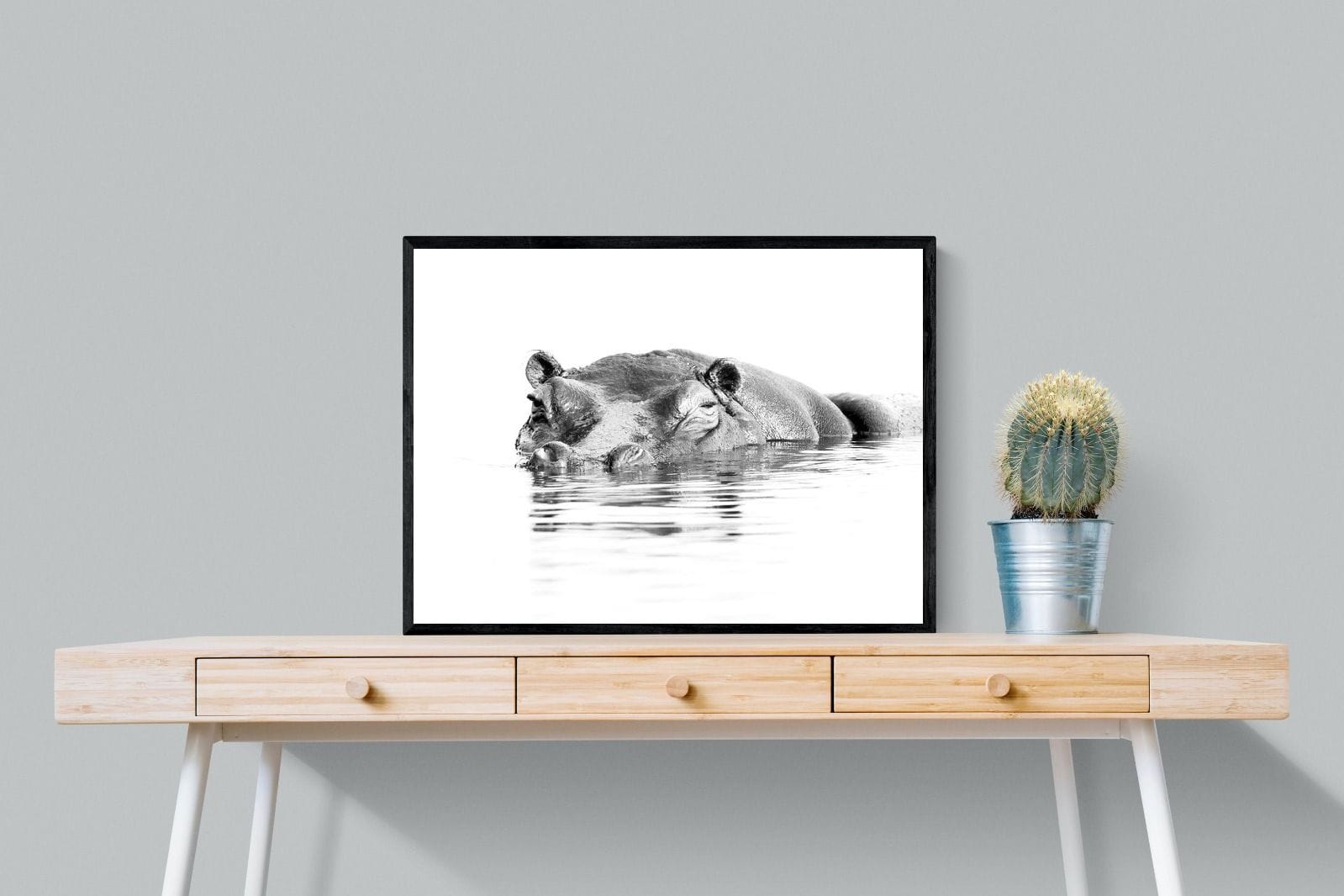 River Hippo-Wall_Art-80 x 60cm-Mounted Canvas-Black-Pixalot