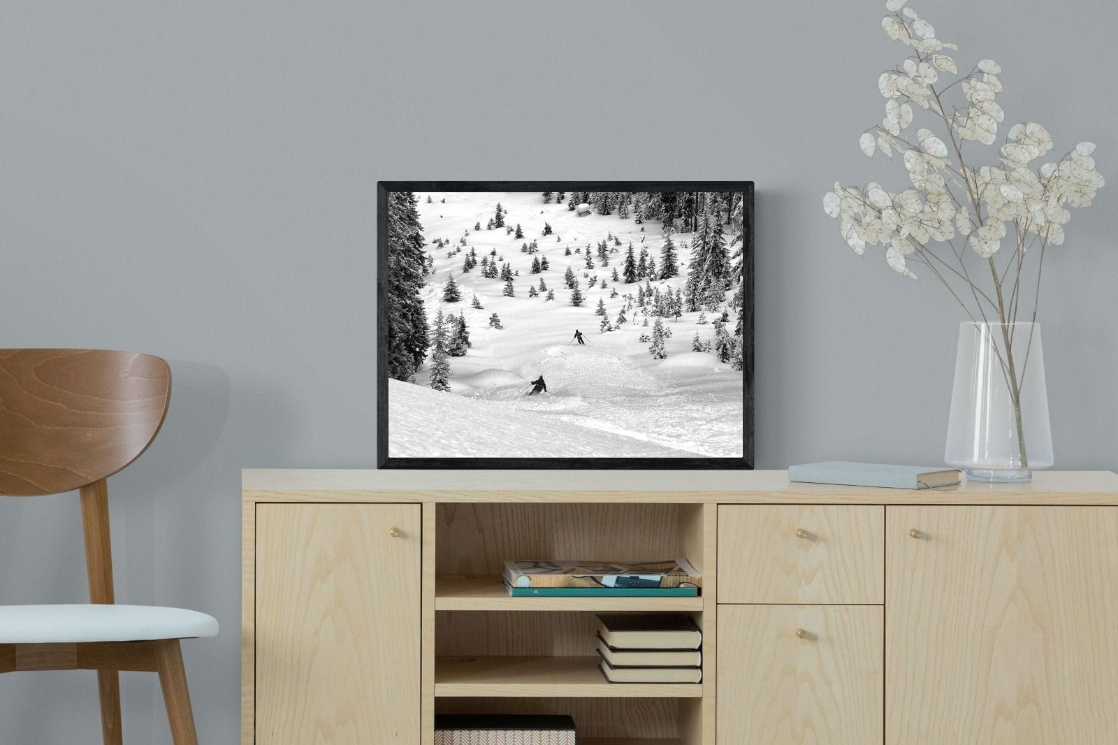 Ski Slope-Wall_Art-60 x 45cm-Mounted Canvas-Black-Pixalot