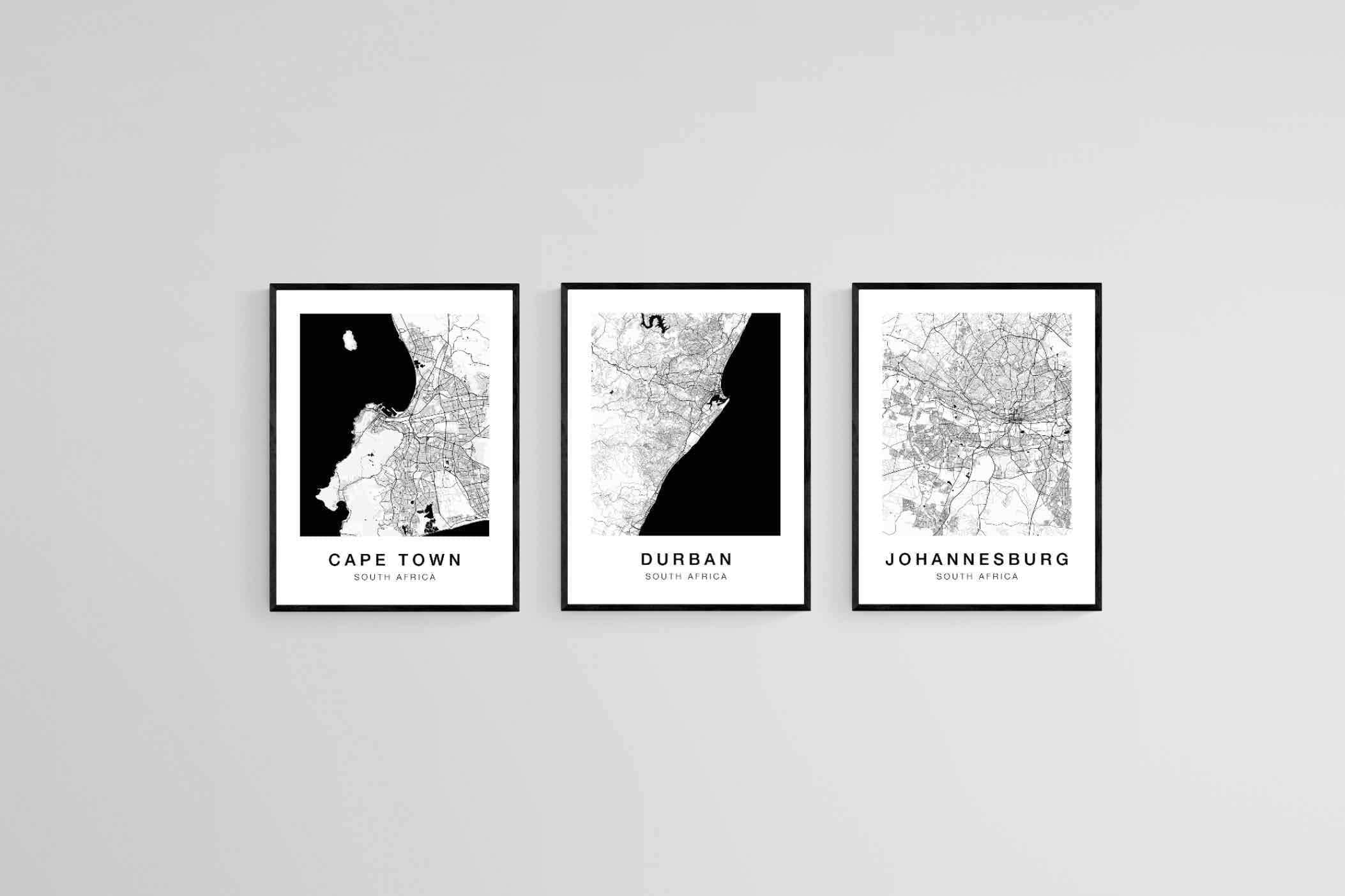 South African City Maps Set-Wall_Art-45 x 60cm (x3)-Mounted Canvas-Black-Pixalot