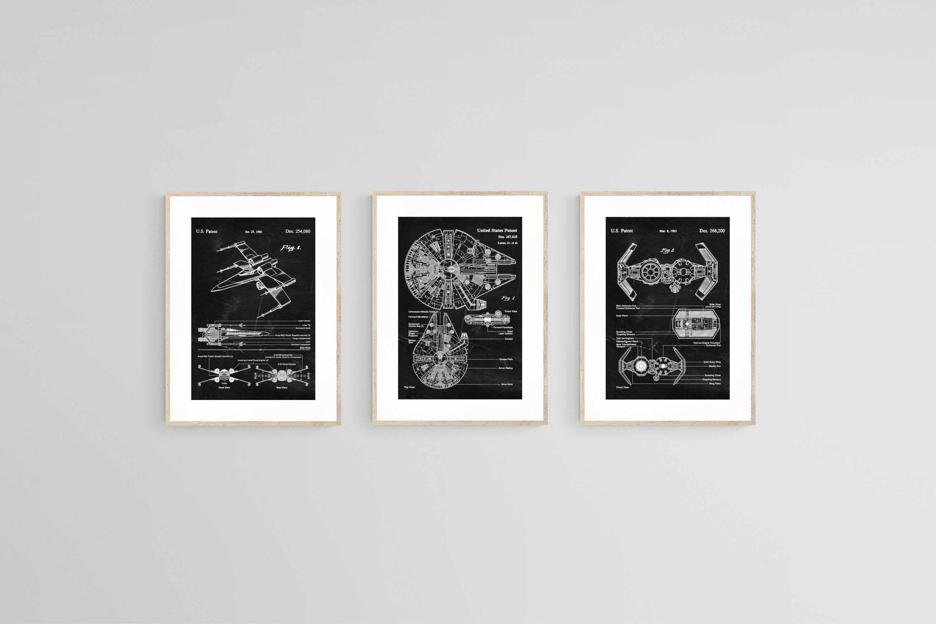 Star Wars Blueprints Set-Wall_Art-45 x 60cm (x3)-Framed Print-Wood-Pixalot