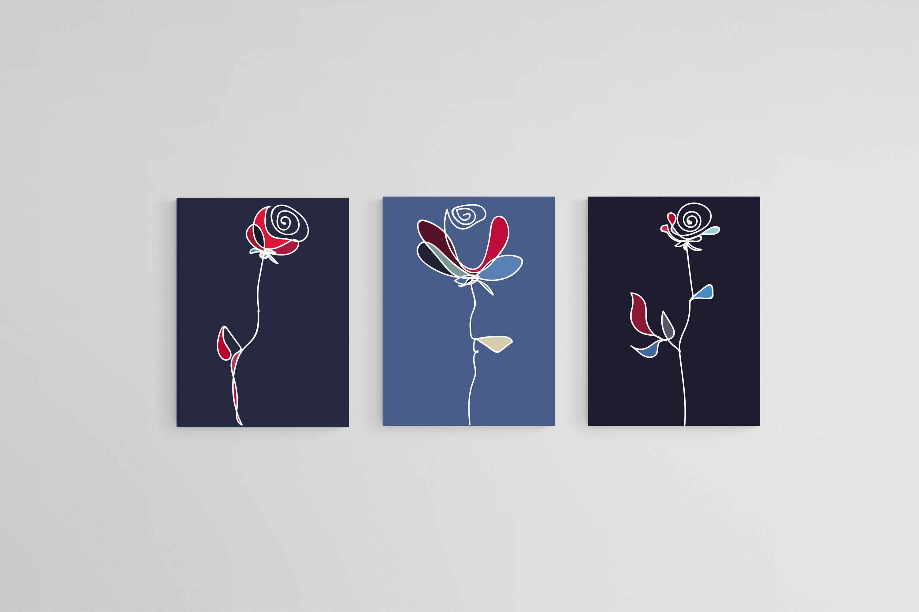 Stems & Petals Set-Wall_Art-45 x 60cm (x3)-Mounted Canvas-No Frame-Pixalot