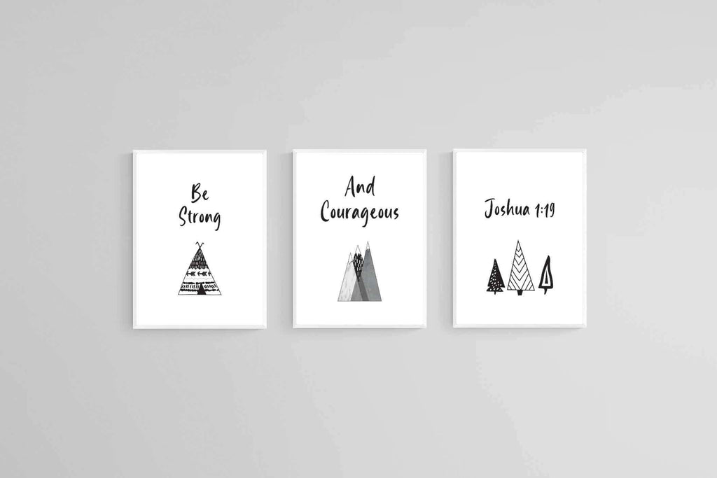 Strong & Courageous Set-Wall_Art-45 x 60cm (x3)-Mounted Canvas-White-Pixalot