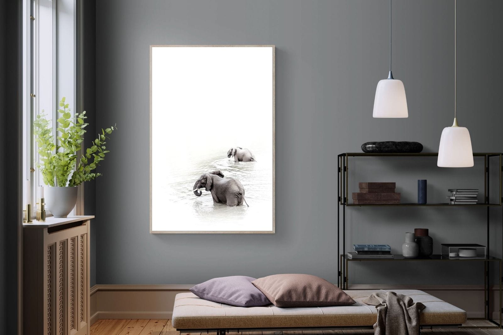 Swimming Elephants-Wall_Art-120 x 180cm-Mounted Canvas-Wood-Pixalot