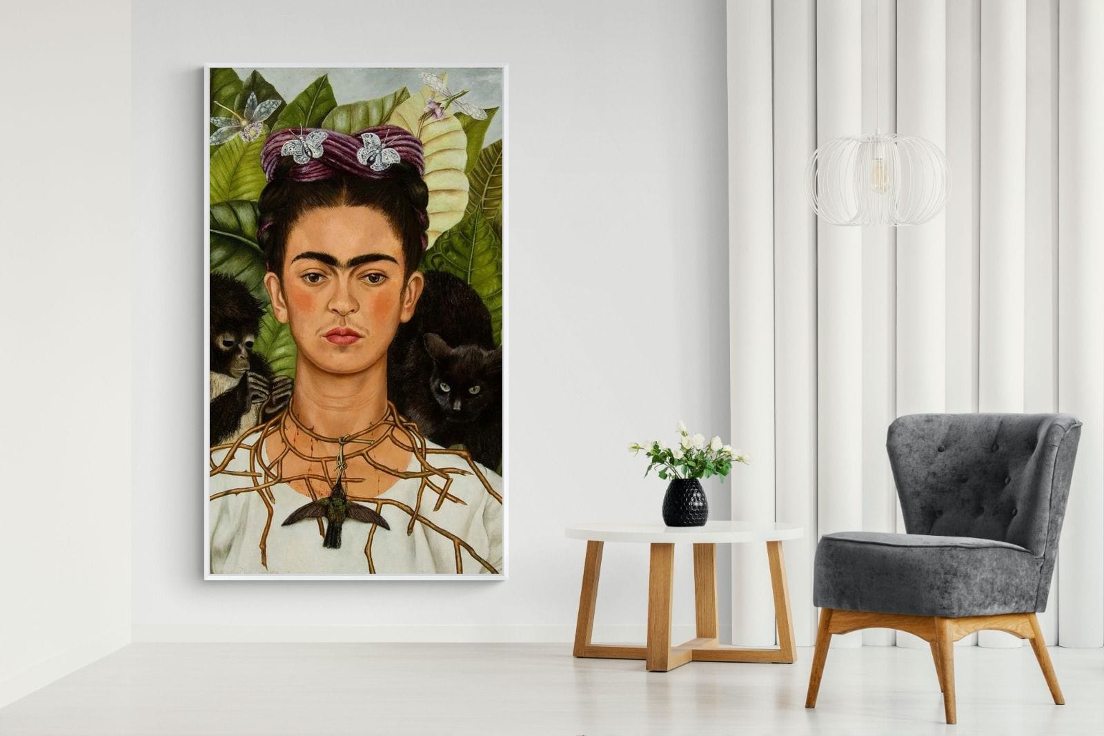 Thorn Necklace & Hummingbird-Wall_Art-130 x 220cm-Mounted Canvas-White-Pixalot